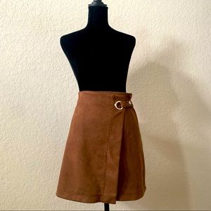 Tan Faux Suede Wrap Skirt
